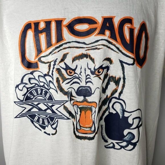 Chicago Bears T Shirt Vintage 80s 1986 Super Bowl XX Champions Ringer Tee - Picture 2 of 6